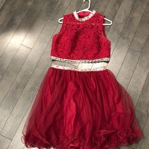 2 piece burgundy party dress.